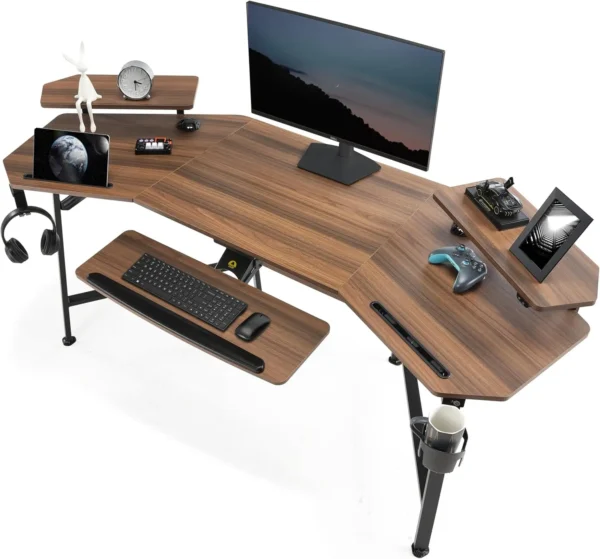 EUREKA ERGONOMIC Gaming Desk – 72" Large Wing-Shaped Studio Desk with LED Lights, Keyboard Tray, and Monitor Stand - Image 8