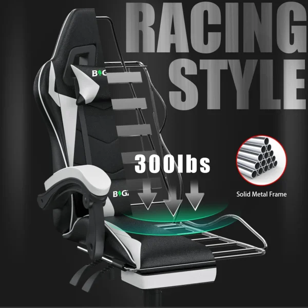 Gaming Chair with Footrest | Ergonomic Gamer Chair with Lumbar Cushion, Headrest, and Height Adjustment for Comfortable Computer Use - Image 3