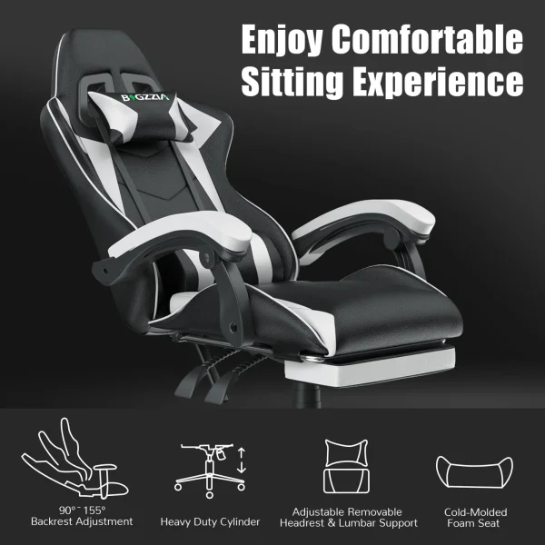 Gaming Chair with Footrest | Ergonomic Gamer Chair with Lumbar Cushion, Headrest, and Height Adjustment for Comfortable Computer Use - Image 2