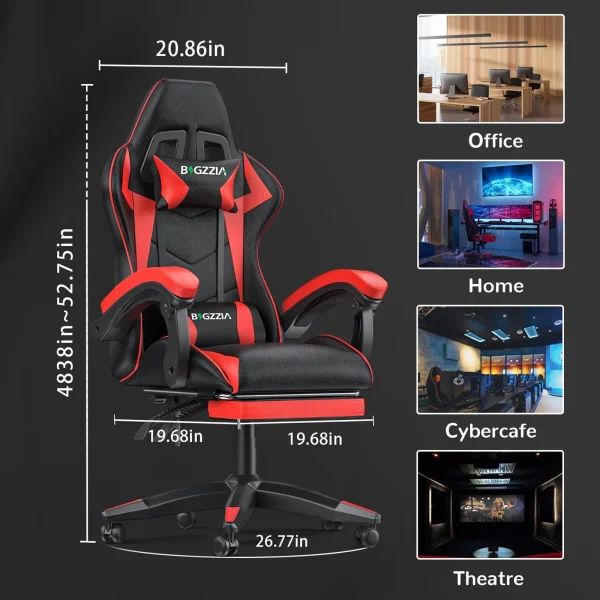 Gaming Chair with Footrest | Ergonomic Gamer Chair with Lumbar Cushion, Headrest, and Height Adjustment for Comfortable Computer Use - Image 6