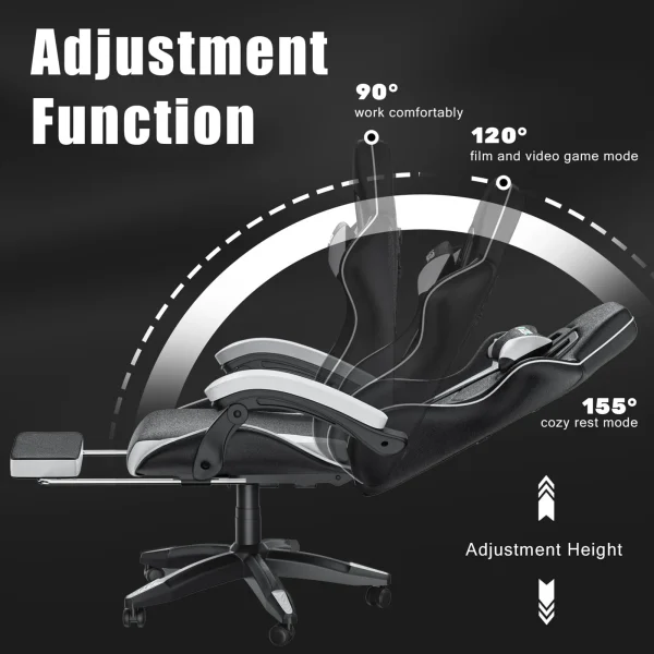 Gaming Chair with Footrest | Ergonomic Gamer Chair with Lumbar Cushion, Headrest, and Height Adjustment for Comfortable Computer Use - Image 4